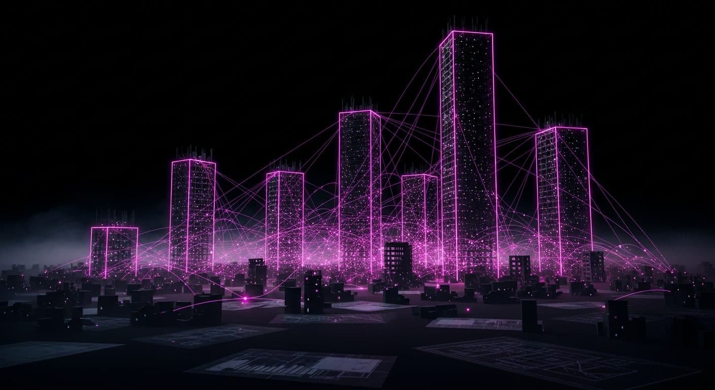 Deals flowing through a city of construction towers