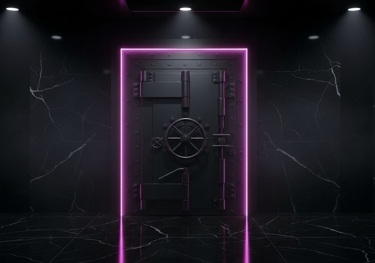A matte-black vault door in a private members room
