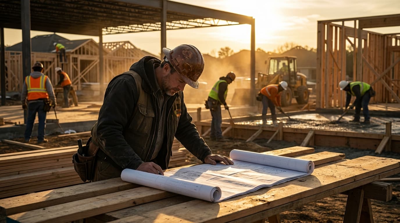 General contractor on a construction site overseeing subcontractor crews - growing without adding more company vehicles